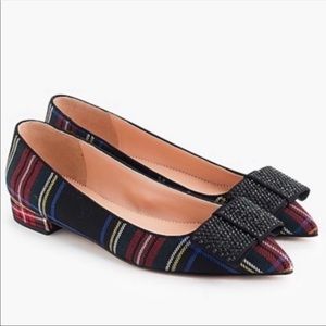 NWT J. Crew Plaid Jeweled Bow Loafers Tartan Plaid